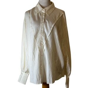 NWT - Topshop Womens Blouse US 8 UK 12 Button Down Long Sleeve Textured Top